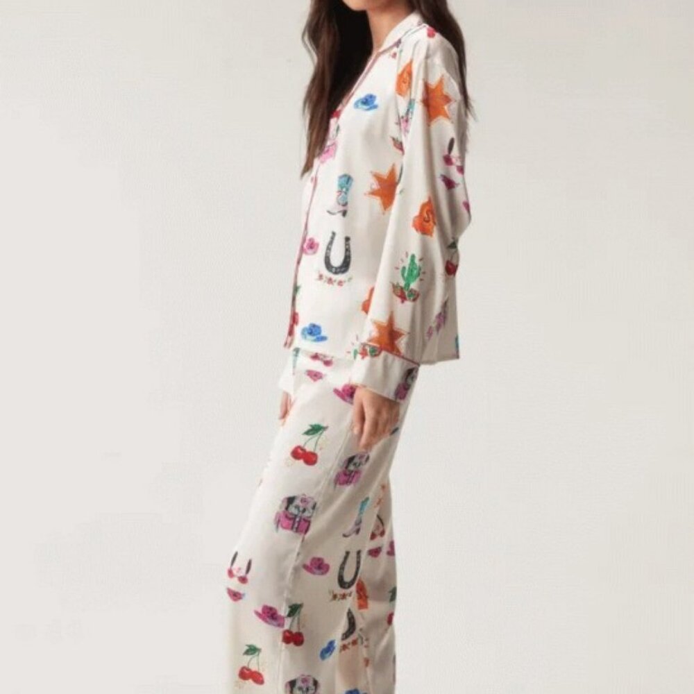 NastyGal Satin Cowboy Western Pajama Pants Set Size Small NWT - Picture 3 of 4